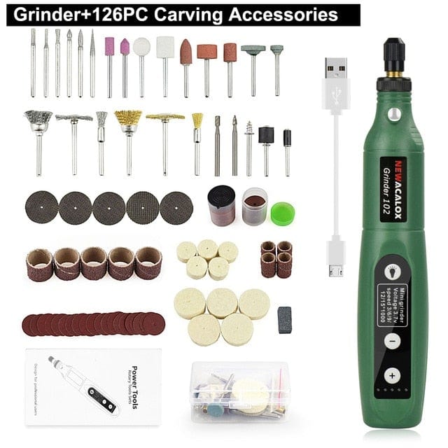 Product Image for NEWACALOX USB Charger Variable Speed Mini Grinding Machine Rotational Tools Set Grinding Set with 126 Piece Engraving Accessories Set, United States /