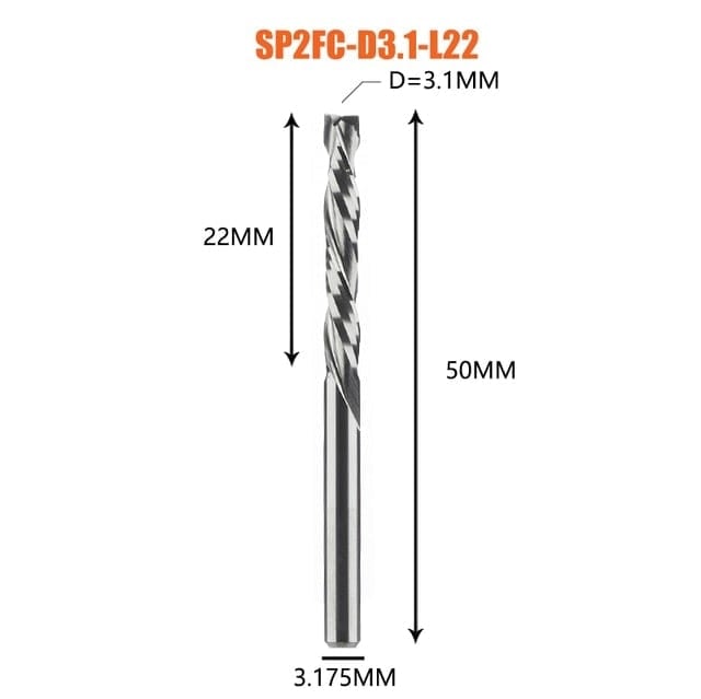Product Image for Compression milling tool wood processing UP & DOWN cut two grooves spiral carbide milling tool CNC router wood end mill cutting tools, SP2FC-D3.1-L22