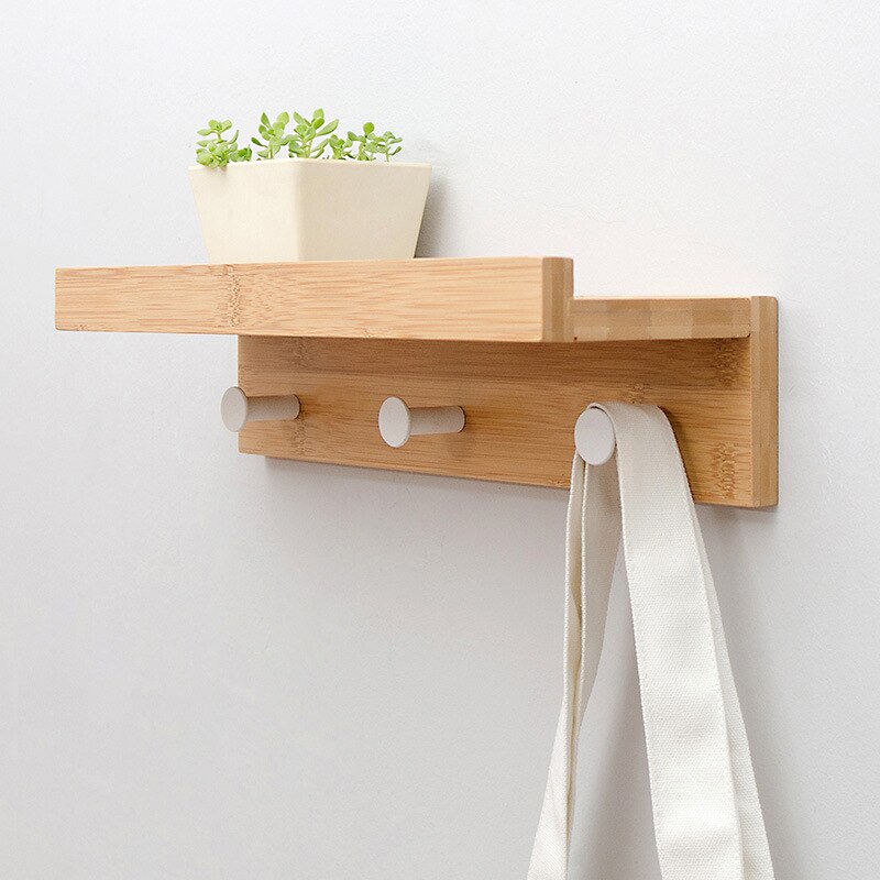 Product Image for Frendorf | ShelfMaven Wandregal mit Haken | Platzsparende Aufbewahrung | Funktional & Dekorativ | Ideal für Küche & Bad, 3 Haken / Naturholz