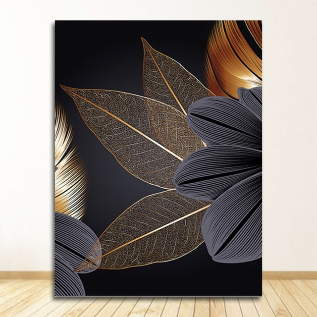 Product Image for Frendorf | AureliaLeaf Golden Canvas Poster | Natur-Inspirierte Wandkunst | Elegantes Blattdesign | Dekor für Zuhause, 60 x 90cm / 9004XX02