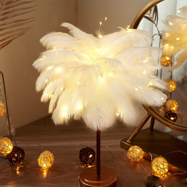 Product Image for Frendorf | Palmoria Elegance Tischlampe | Kreatives Palmenbaum-Federdesign | Romantische Beleuchtung | Exklusive Dekoration, Weiß