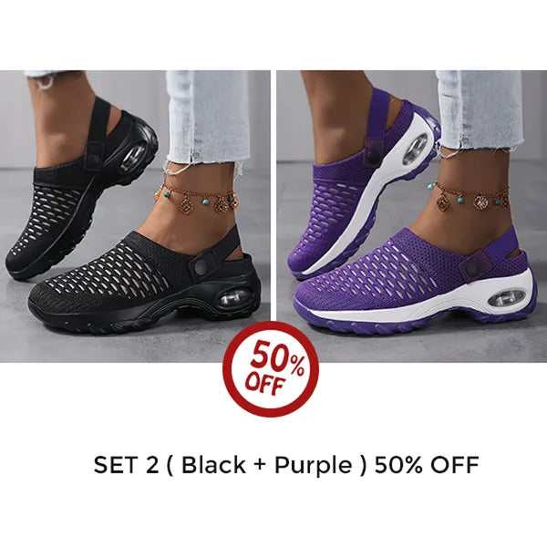 Product Image for Frendorf | Orthopädische Clogs mit Luftpolsterunterstützung zur Reduzierung des Drucks auf Rücken und Knie, Set 2 (Schwarz + Lila) 50 % Rabatt / 38