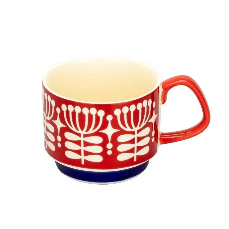 Product Image for Stapelbarer Kaffeebecher im Retro-Stil, farbenfroh, Rote Pflanzen