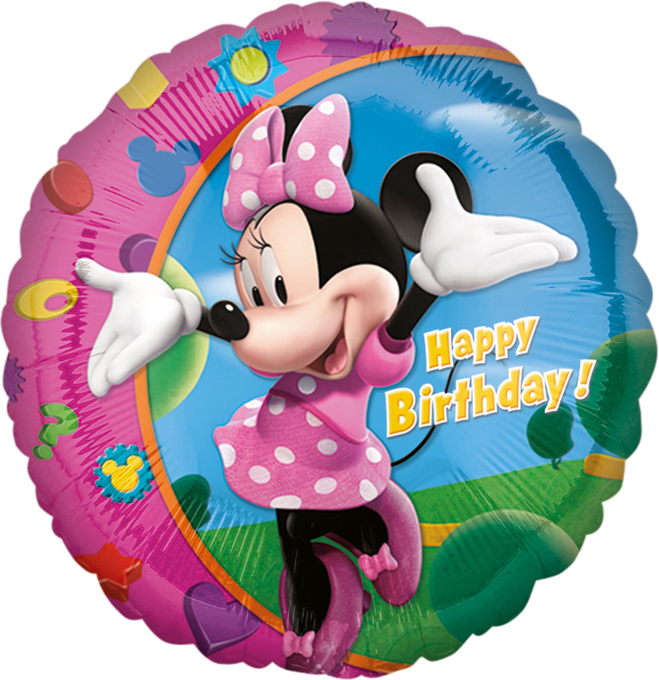 round colorful minnie mouse happy birthday balloon