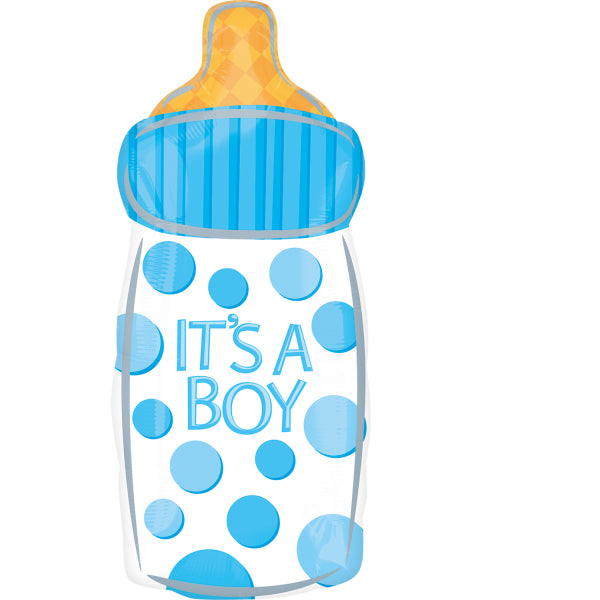 blue and white baby bottle shaped It's a boy balloon