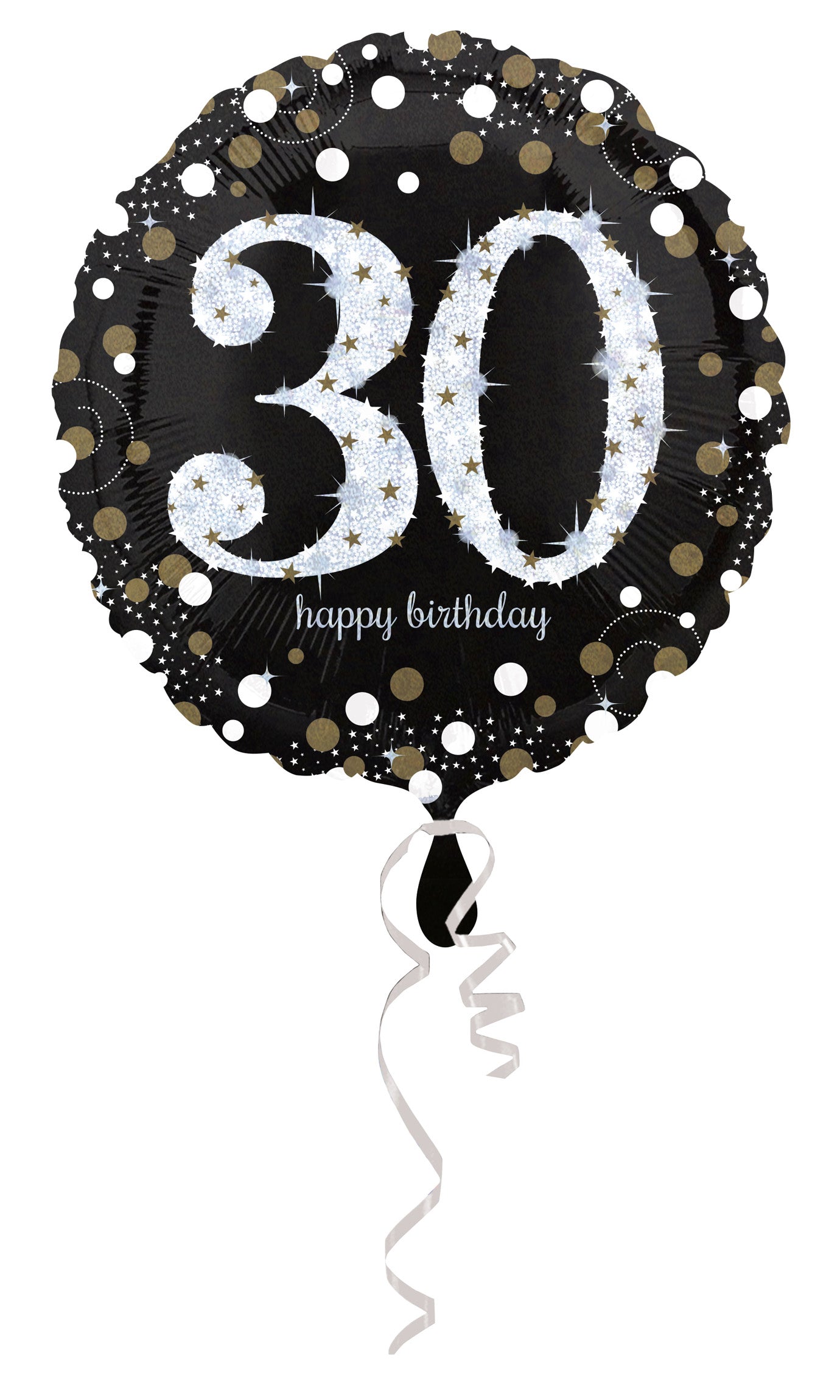 black sparkling round 30 Happy Birthday balloon