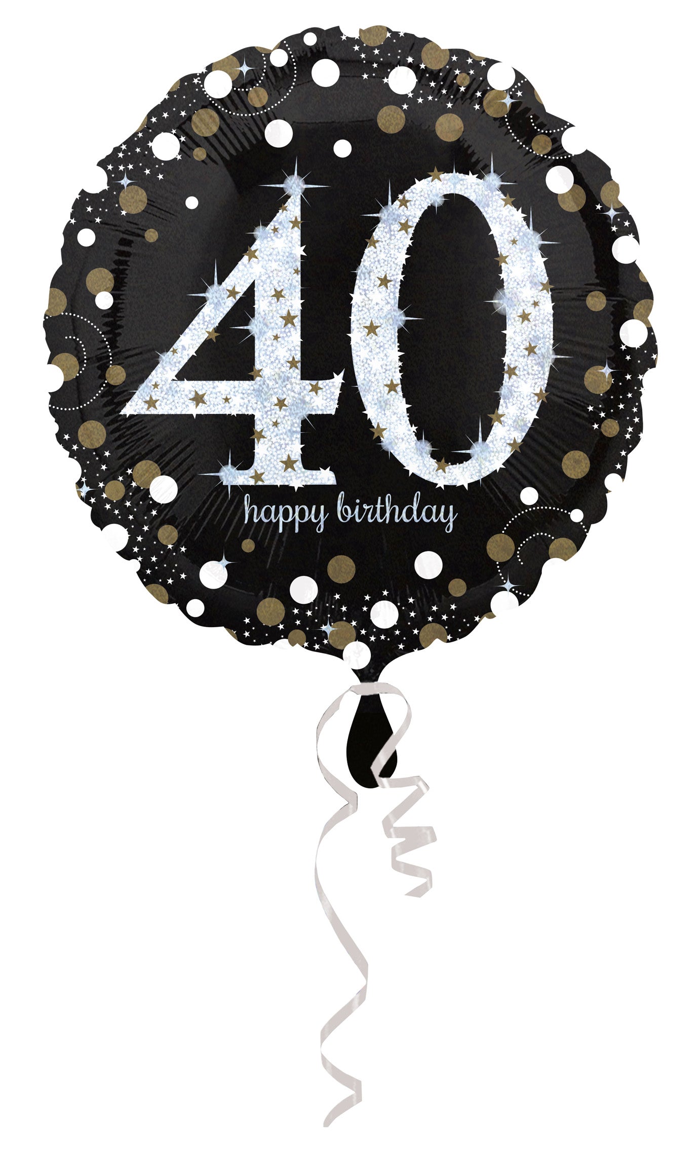 black sparkling round 40 Happy Birthday balloon