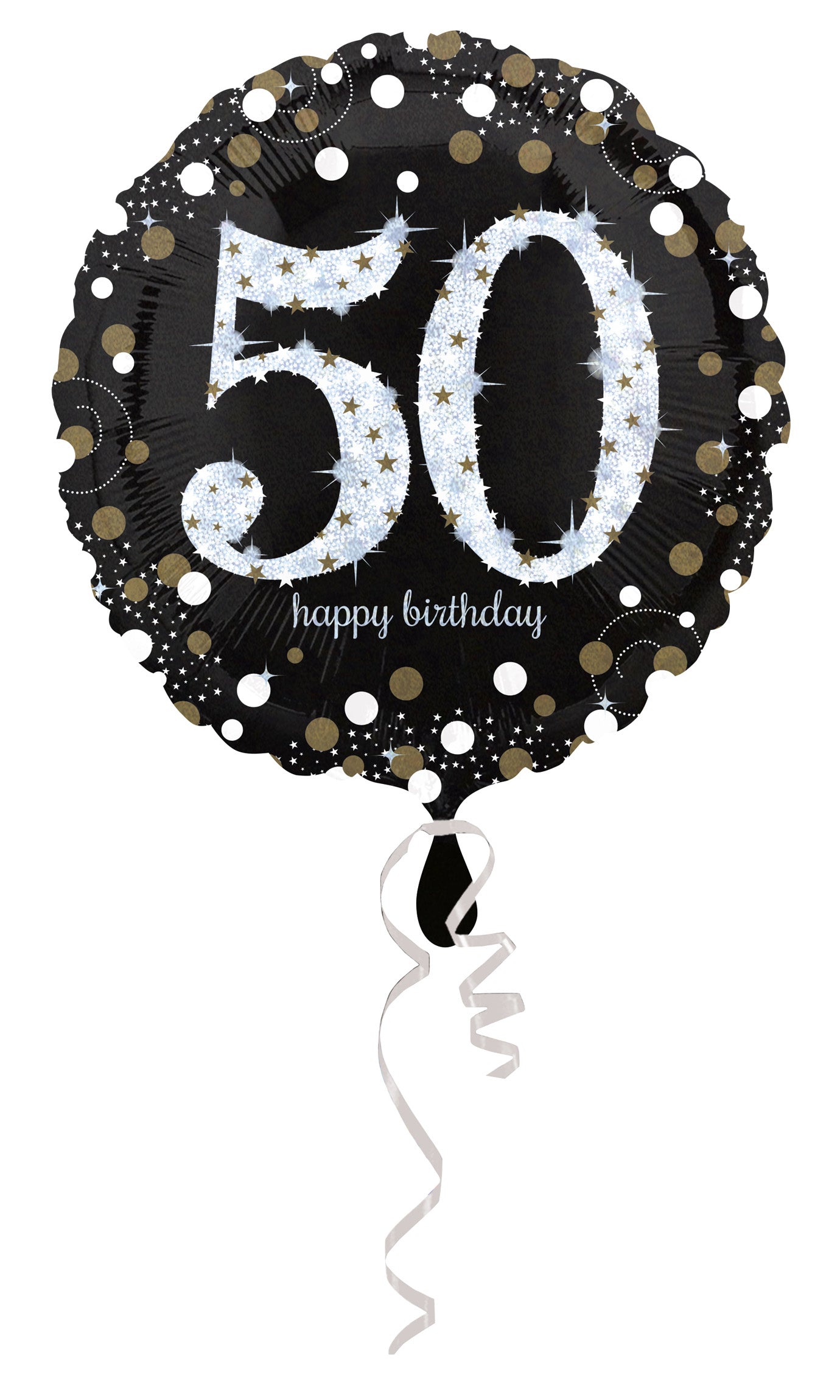 black sparkling round 50 Happy Birthday balloon