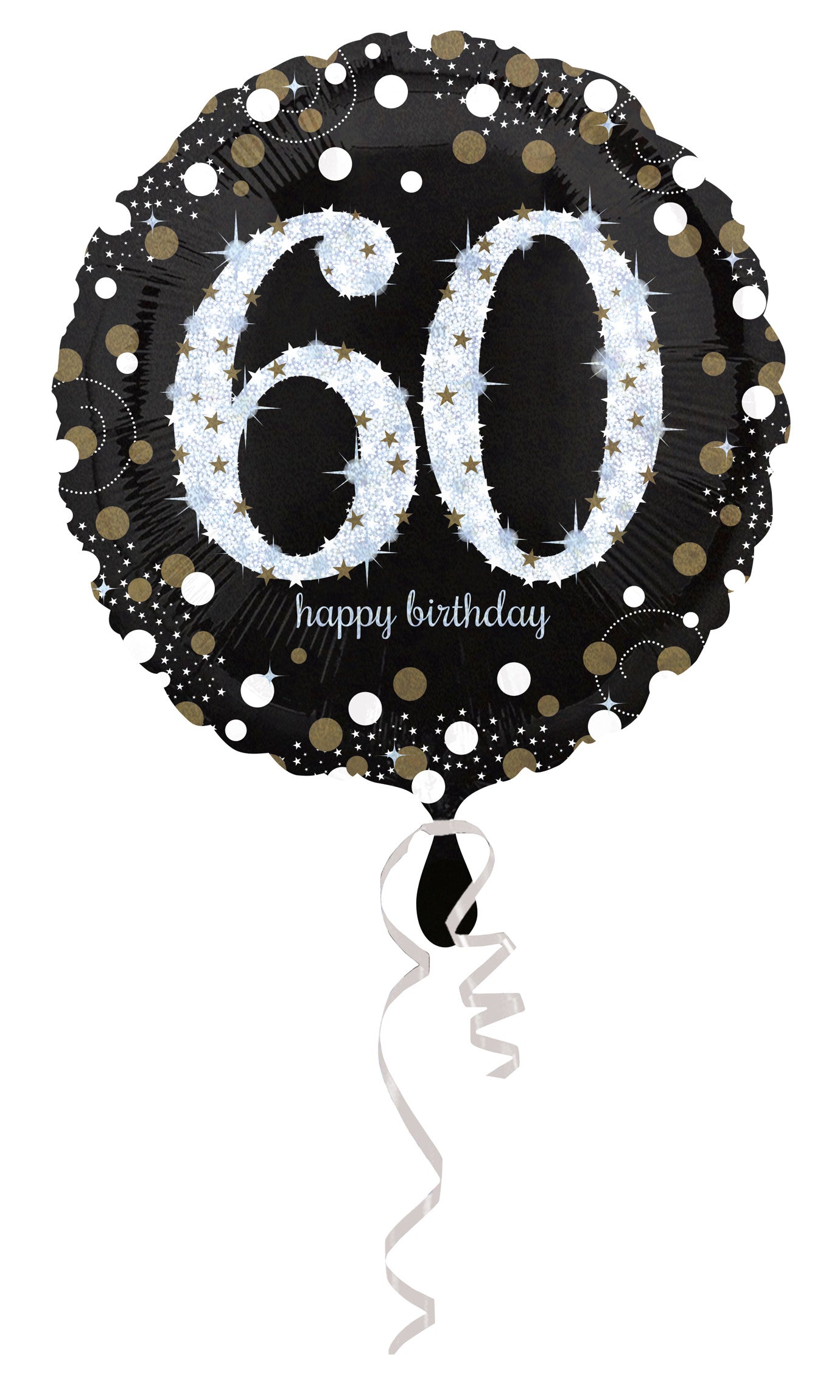 black sparkling round 60 Happy Birthday balloon