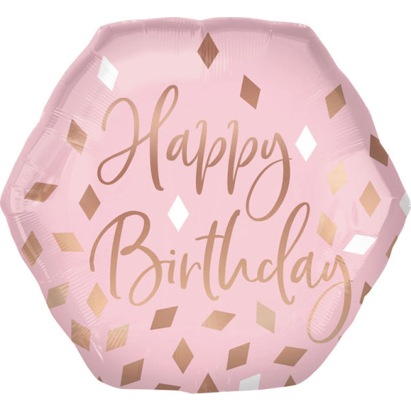 hexagon/comb shaped light pink/blush Happy Birthday balloon