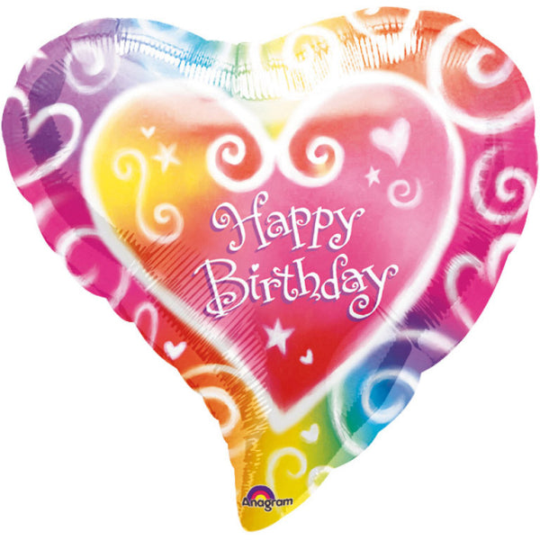 colorful watercolor heart shaped happy birthday balloon