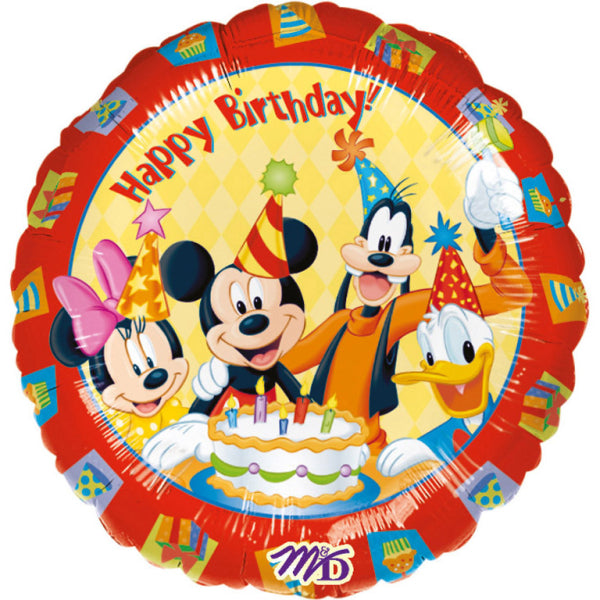 round colorful mickey and friends happy birthday balloon