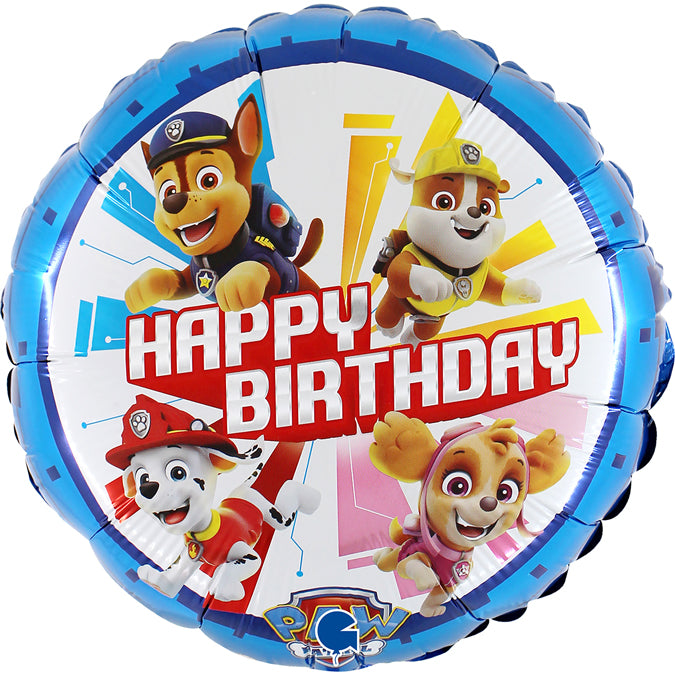 round colorful paw patrol happy birthday balloon