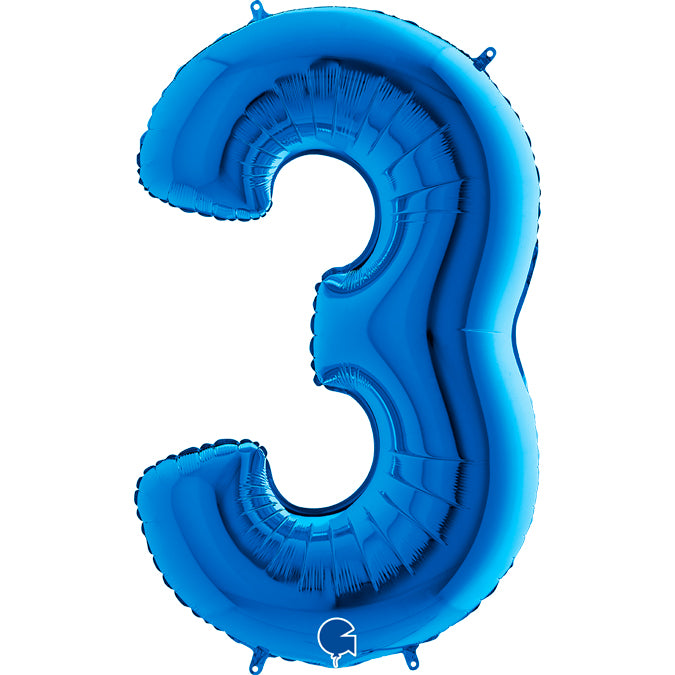 blue number three shaped balloon