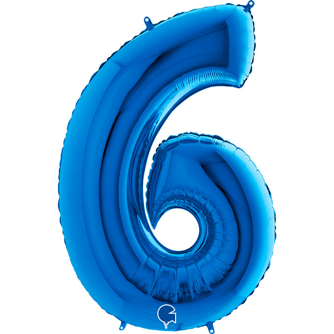 blue number six shaped balloon