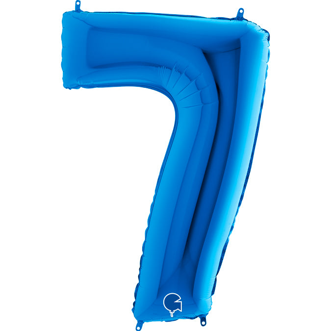blue number seven shaped balloon