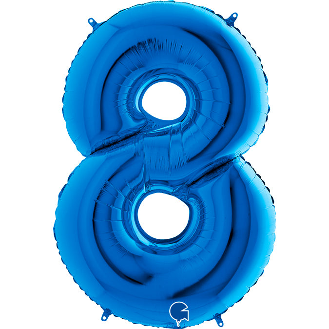 blue number eight shaped balloon