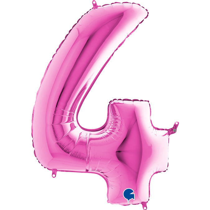 fuchsia/fuxia/magenta/pink number four shaped balloon