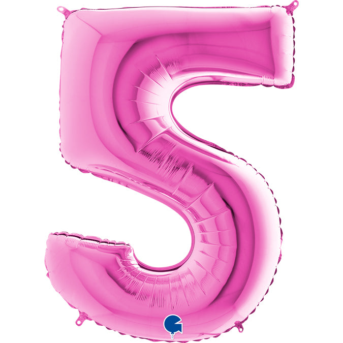 fuchsia/fuxia/magenta/pink number five shaped balloon