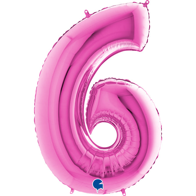 fuchsia/fuxia/magenta/pink number six shaped balloon