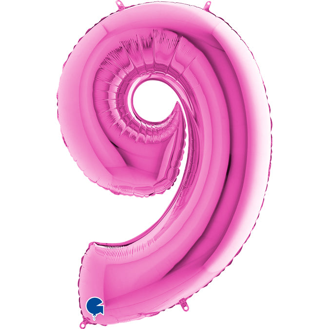 fuchsia/fuxia/magenta/pink number nine shaped balloon