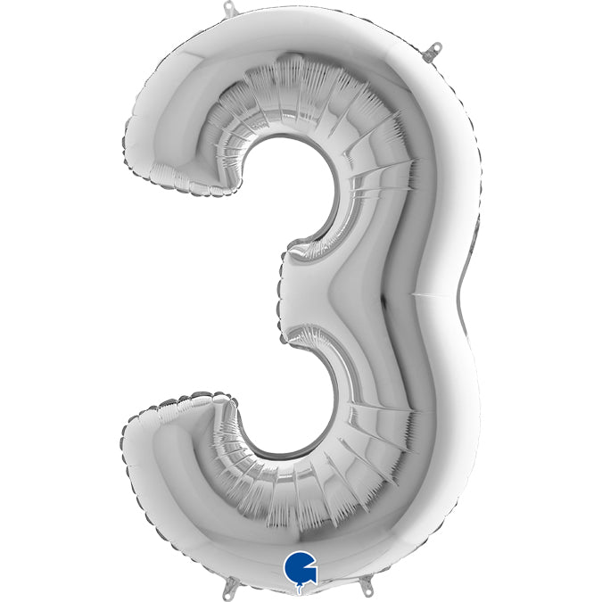 silver number three shaped balloon