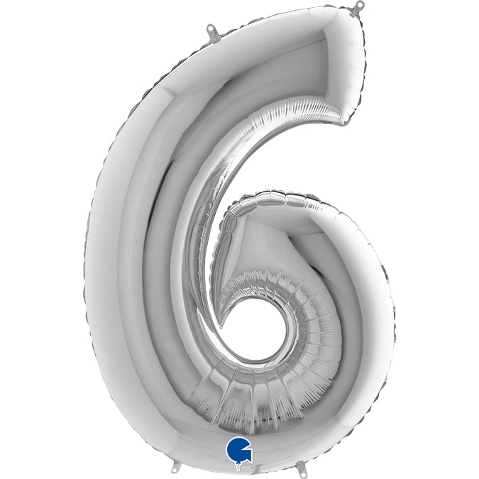 silver number six shaped balloon
