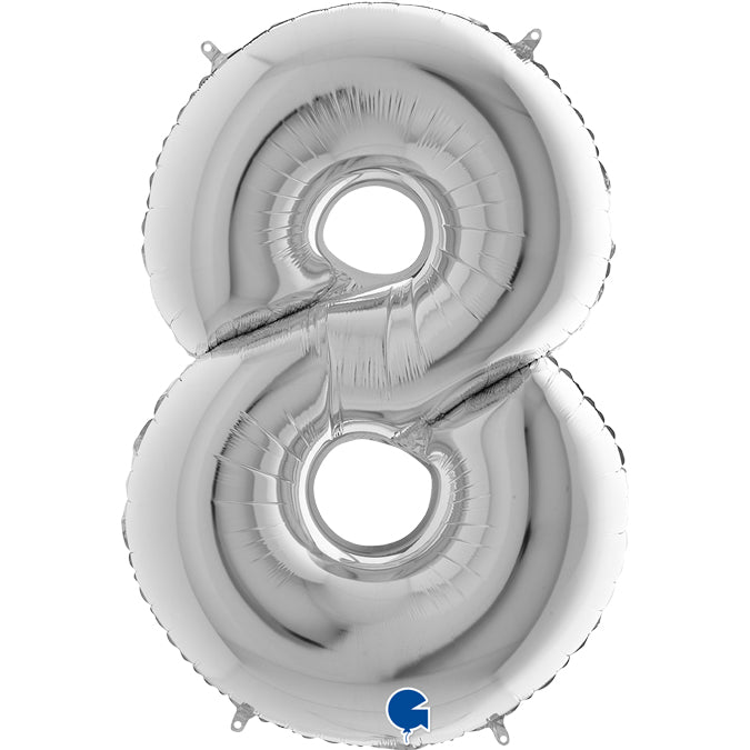 silver number eight shaped balloon