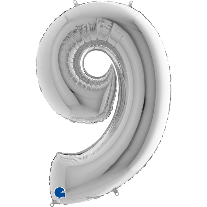 silver number nine shaped balloon