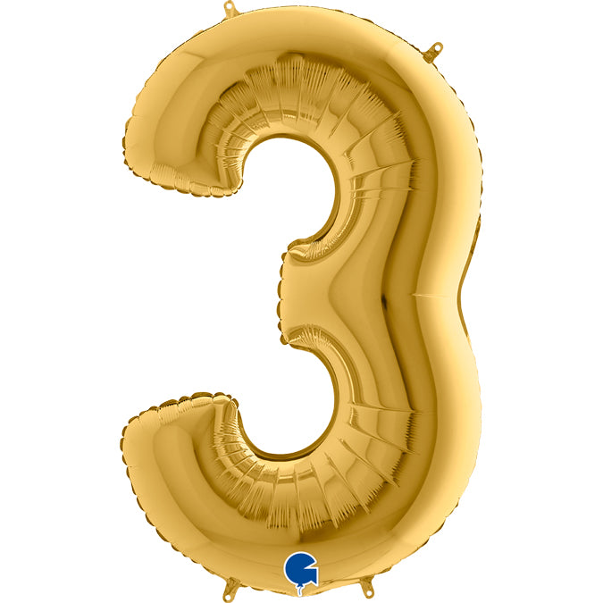 gold number three shaped balloon