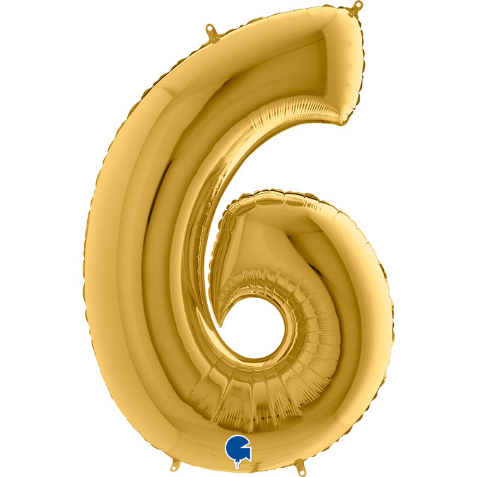 gold number six shaped balloon