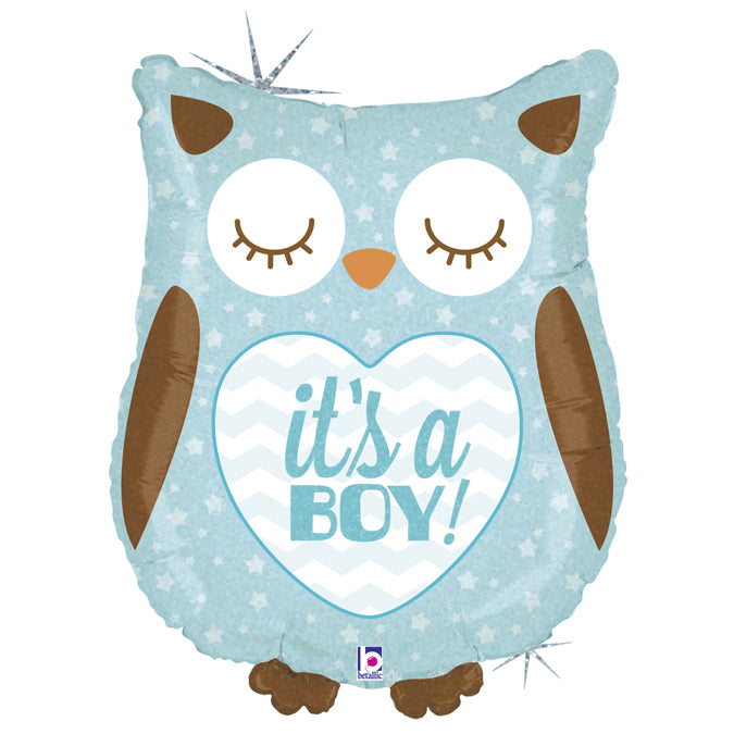 blue baby owl shaped it's a boy balloom