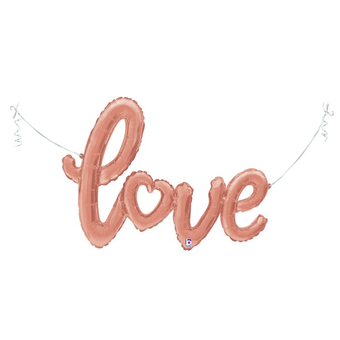 rose gold love script shaped balloon