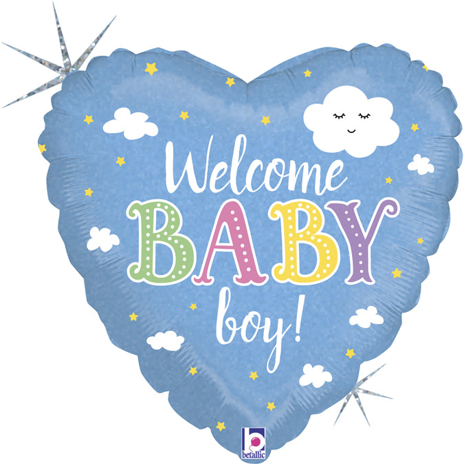 blue heart shaped welcome baby boy balloon