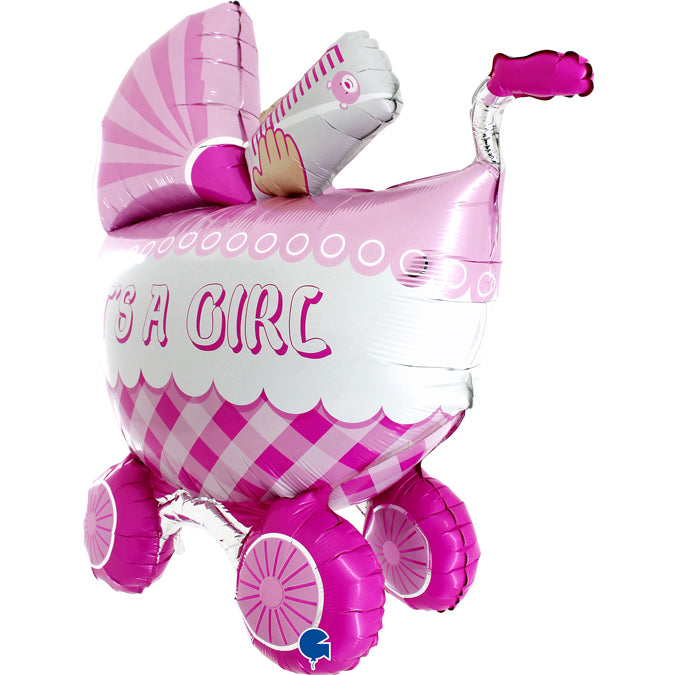 pink buggy shaped it's a girl balloon