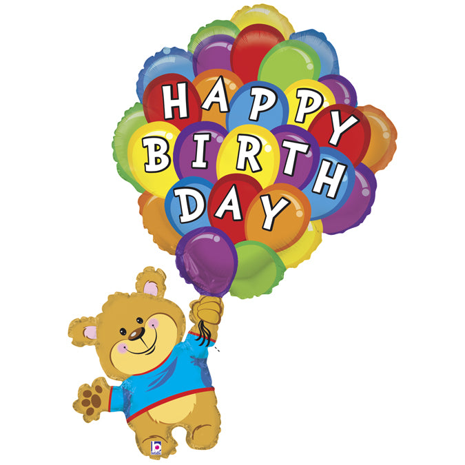 colorful happy birthday balloon with bear and balloons