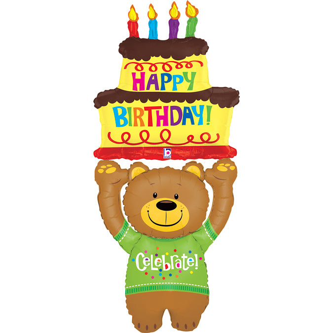 special delivery bear and birthday cake shaped happy birthday balloon