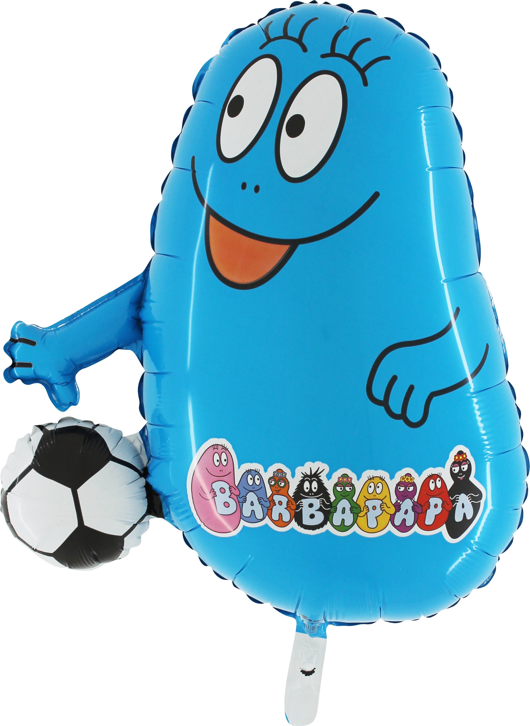 blue barbapapa shaped balloon with soccer ball