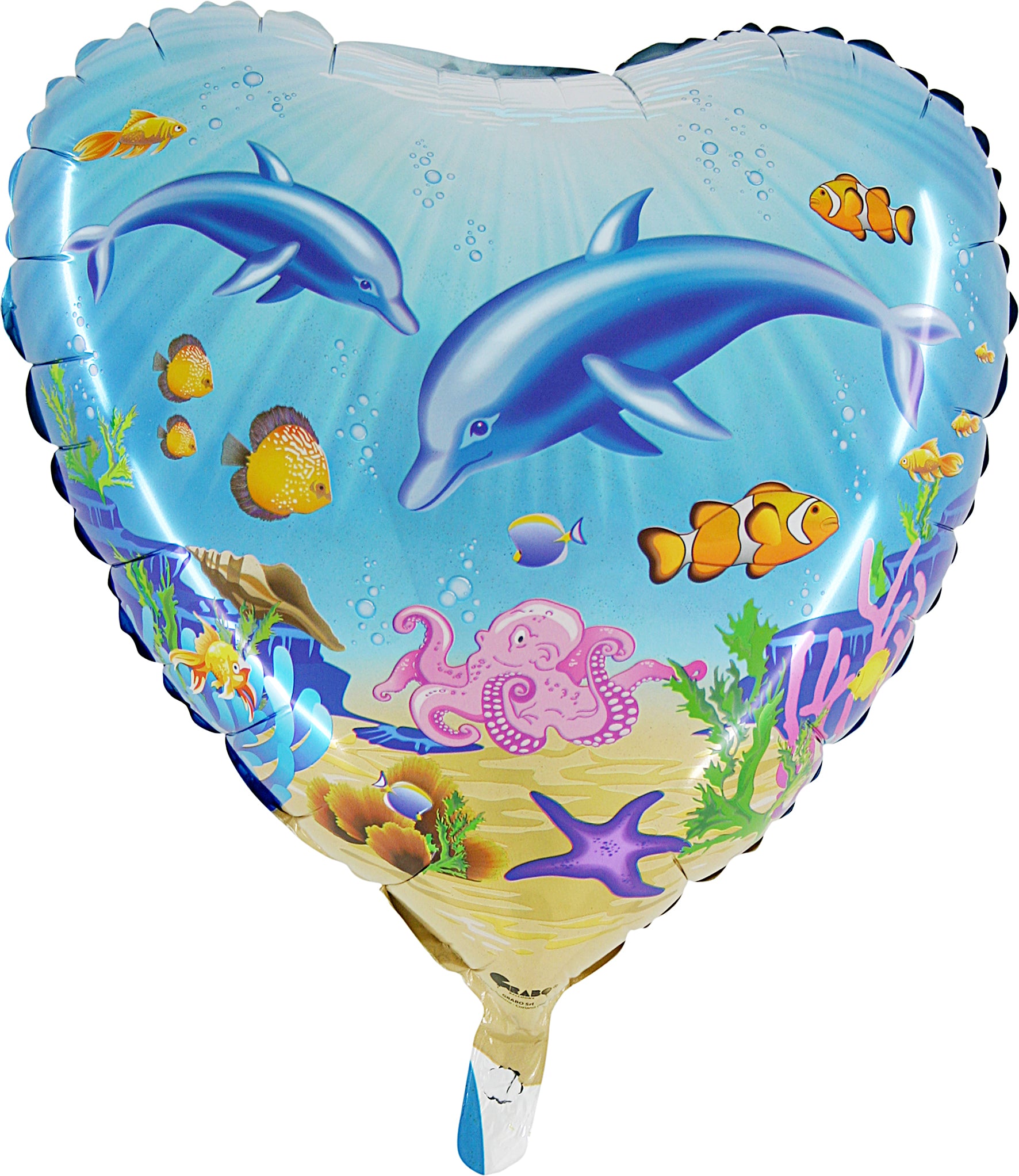 colorful heart shaped balloon with dolphins and ocean
