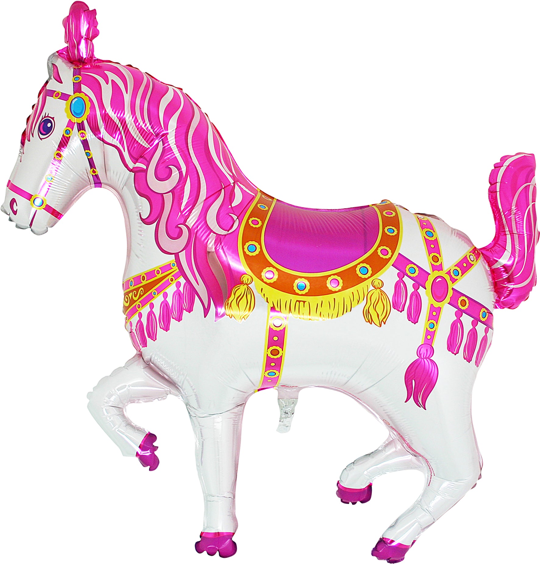 pink and white merry-go-round horse / circus horse / carousel horse shaped balloon