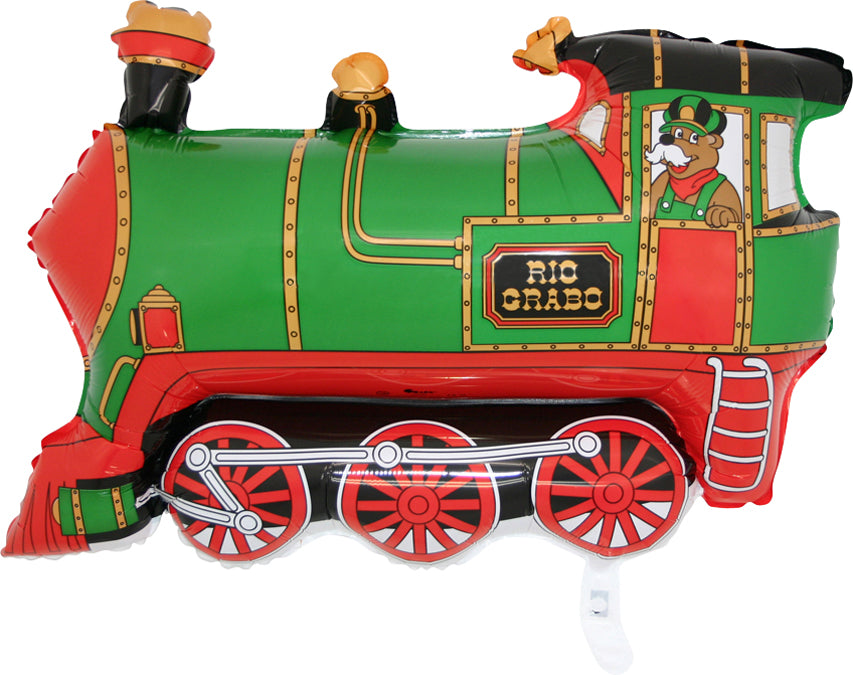red and green locomotive / train shaped balloon