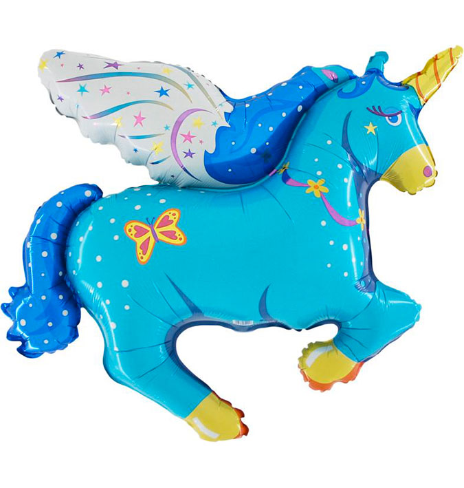 blue unicorn / pegasus shaped balloon