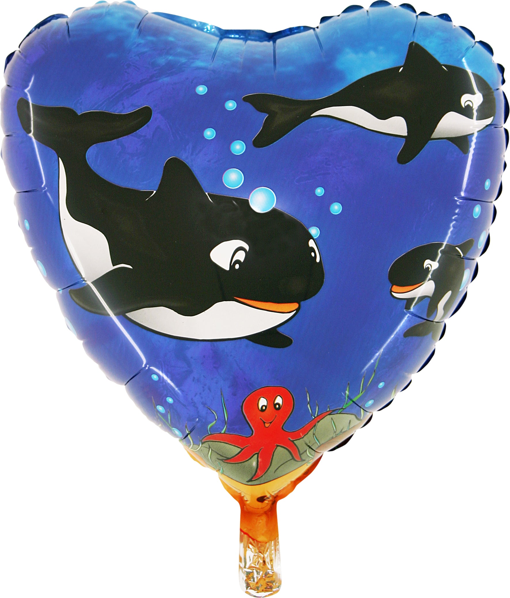 blue heart shaped balloon with whales / orcas