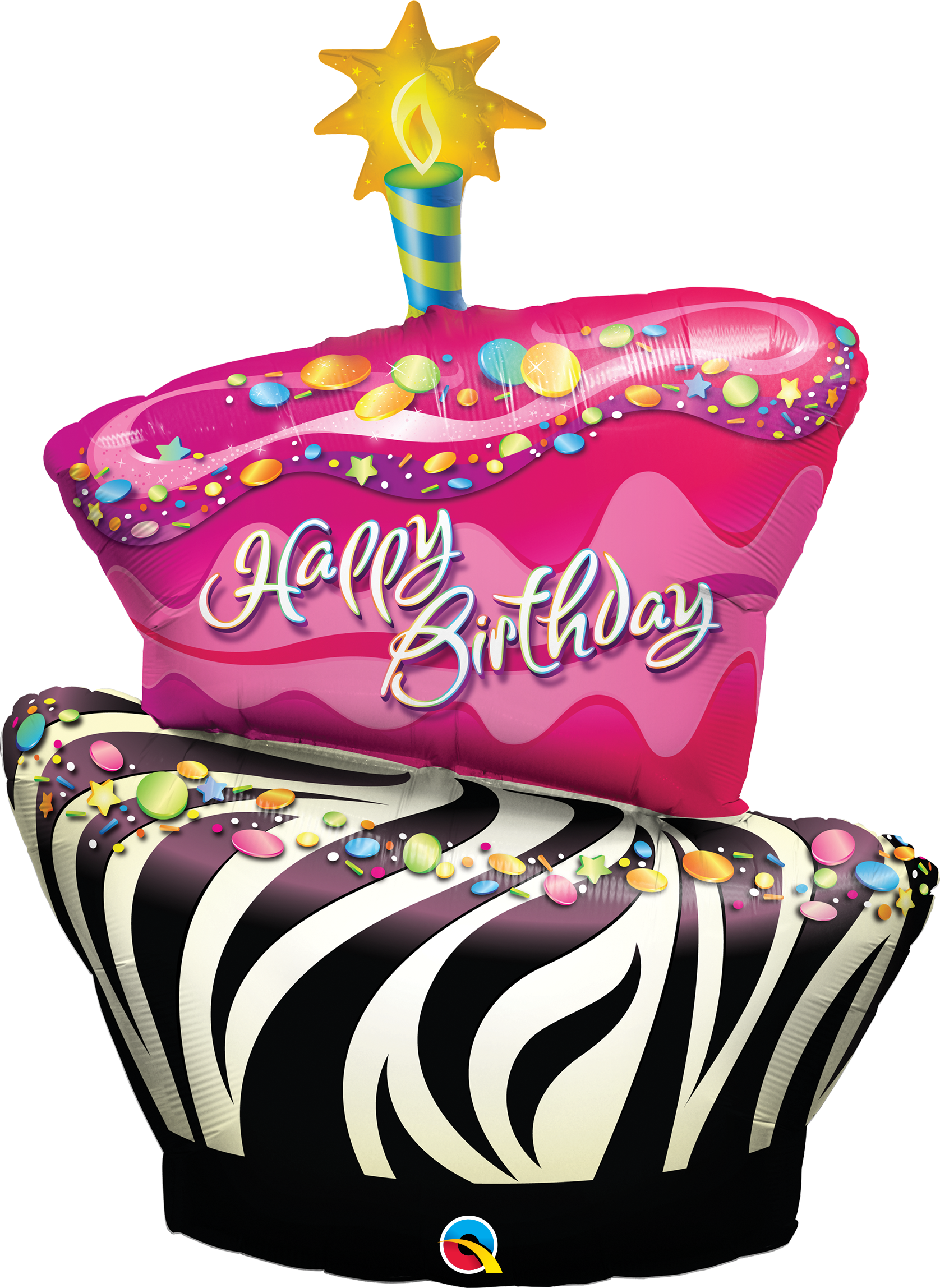 pink and zebra stripe birthday cake shaped happy birthday balloon