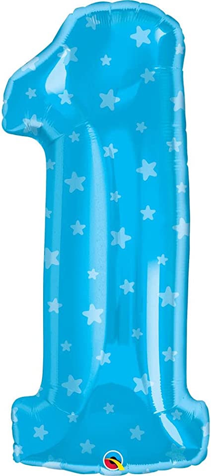 blue number one shaped balloon with stars
