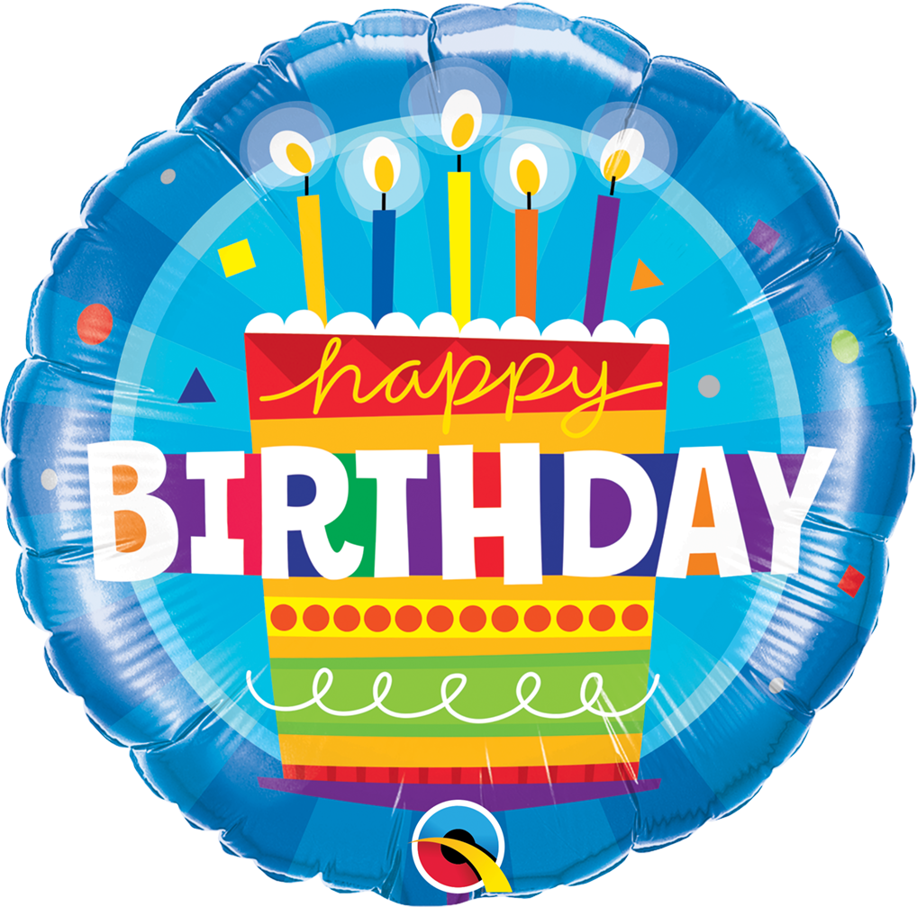 round colorful happy birthday balloon with birthday cake