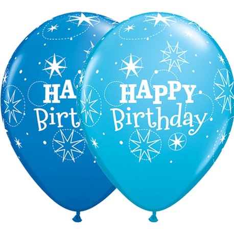 dark and light blue balloon with stars and happy birthday