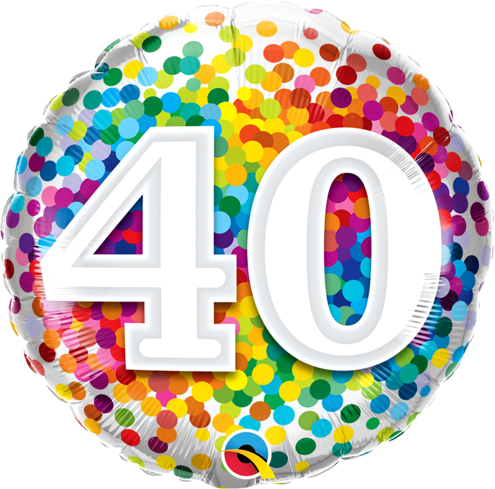 round rainbow confetti balloon with the number 40