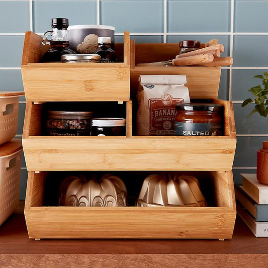 Stackable Acacia Storage Bins