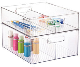 iDesign Linus Cube Bin with Handles - Clear - L (Large)